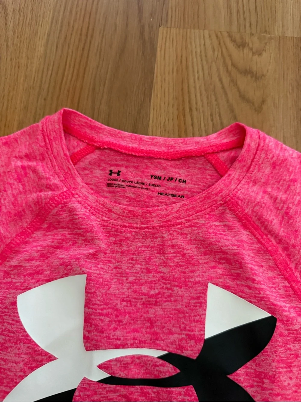 Girls Under Armour Pink Heather Logo Tee with Multicolor Print Shorts small 6X